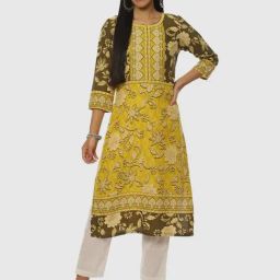Biba Olive Green Printed Straight Kurta-image-30