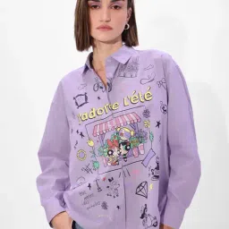 The Souled Store Purple Loose fit Cotton Graphic casual shirts-picture-28