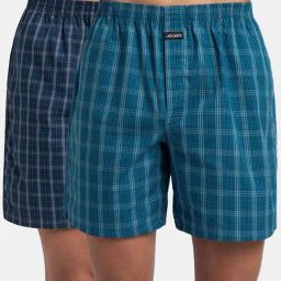 Jockey Navy & Seaport Teal Cotton Regular Fit Checks Boxers - Pack Of 2-image-76
