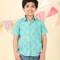 Fabindia Boys Blue Cotton Hand Block Printed Shirt-image-25