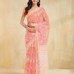 Fabindia Pink Regular Fit Printed Saree-picture-4