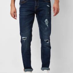 Spykar Blue Cotton Skinny Fit Distressed Jeans-image-95