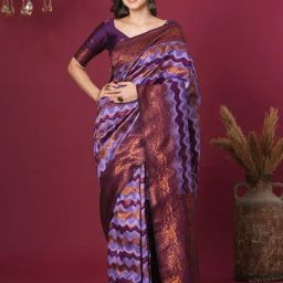 Satrani Wine Silk Blend Woven Saree With Unstitched Blouse-image-11