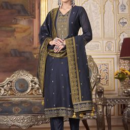 KALINI Women Woven Straight Silk Blend Kurta with Trousers & With Dupatta-picture-25