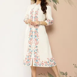 Nayam By Lakshita Floral Printed Mandarin Collar A-Line Midi Dress-image-9