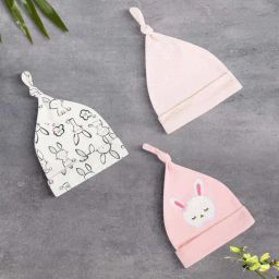Baby Moo Kids Pink & White Cotton Printed Cap (Pack of 3)-image-2