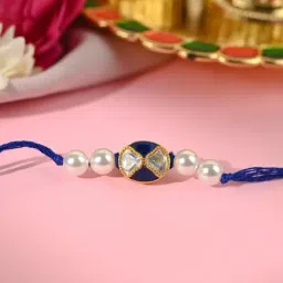 Touch925 Blue Pearl Beaded Traditional Thread Single Line Rakhi for Brother-image-79