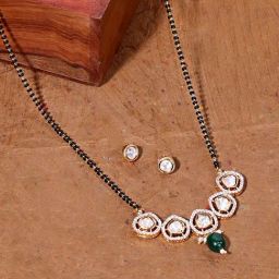 Abdesigns Gold-Plated Black Beaded & Kundan Polki Diamond Mangalsutra-image-58