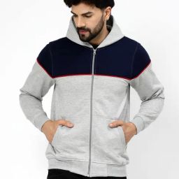 Kalt Grey Regular Fit Colorblock Hooded Sweatshirt-13