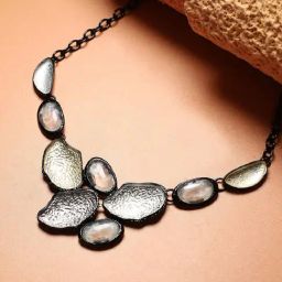 Sohi Women's Gold & Silver Dented Stone Necklace-image-43