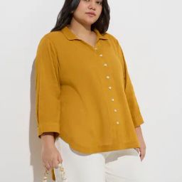 Gia by Westside Mustard Crinkle-Textured Cotton Blouse-33