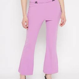 Madame Mauve Polyester Flared Solid Trouser-image-17