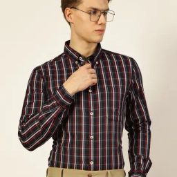 Thomas Scott Navy Regular Fit Checkered Formal Shirt-image-52
