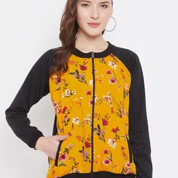 PURYS Women Black Printed Bomber-image-36