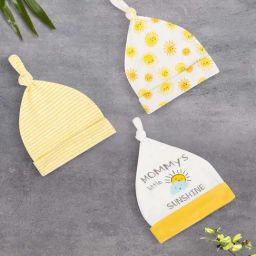 Baby Moo Kids Yellow & White Cotton Printed Cap (Pack of 3)-image-51
