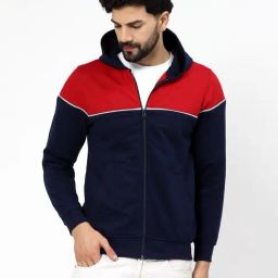 Kalt Navy Regular Fit Colorblock Hooded Sweatshirt-4