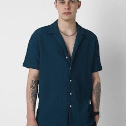 VASTRADO Core Fashion Teal Textured Oversized Shirt-image-63