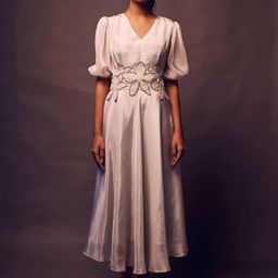 WEAVING CULT Women Puff Sleeve Fit & Flare Midi Dress-37