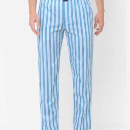 Urban Scottish Blue Regular Fit Striped Lounge Pants-image-90