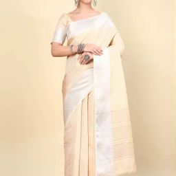 Soch Womens Beige Ethnic Motifs Woven Design Jacquard Weave Art Silk Saree-image-26