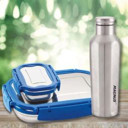 Magnus Blue & Silver Stainless Steel Airtight Leakproof School & Office Lunch Boxes Set - Set of 3-19