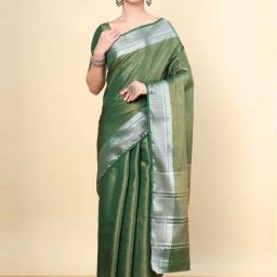 Soch Womens Green Geometric Woven Design Jacquard Weave Art Silk Saree-image-9