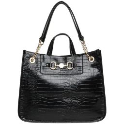 Anne Klein Black Croco Textured Tote Handbag-7