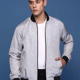 Showoff Lavender Nylon Slim Fit Graphic Jacket-14