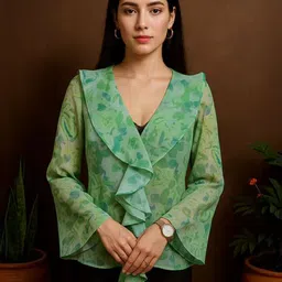 Mast & Harbour Women Abstract Printed Flared Sleeve Ruffles Crepe Regular Top-picture-46