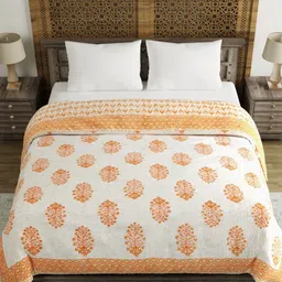 BLOCKS OF INDIA Orange & White Ethnic Motifs Mild Winter 350 GSM Double Bed Quilt-image-42