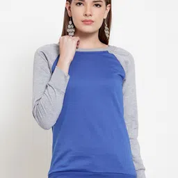 Belle Fille Women Blue & Grey Melange Colourblocked Sweatshirt-image-82