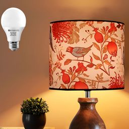 Decorcity White Printed Wooden Traditional Cylindrical Shaped Table Lamp with Bulb-34