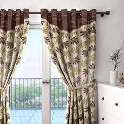 Cortina Brown Single Floral Print Long Door Curtain-image-6