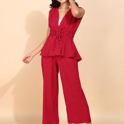 all about you Textured V-Neck Tunic With Palazzo-image-65