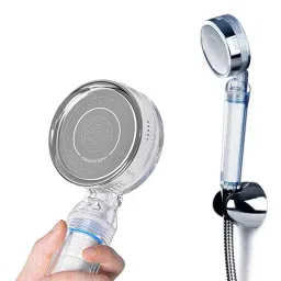 CUCKOO Round ABS Transparent Silver Handheld Sediment, Chlorine & Vitamin Filter Shower Head, CWC-CB001C-18