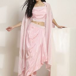 Rangriti Embroidered Square Neck Top Shrug With Skirt Co-Ords Set-image-21