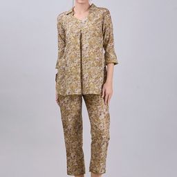 Dressberry Floral Printed Shirt Collar Tunic With Trousers-image-65