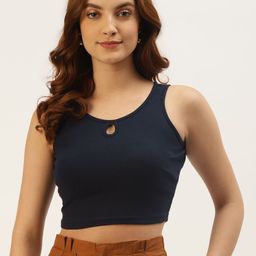 BRINNS Navy Blue Keyhole Neck Crop Top-image-14