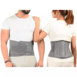 K SQUARIANS Medium Lumbar Sacral Waist Belt Grey for Men & Women with Adjustable Straps, P4-DRJ2-D4HV-42