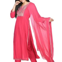 LIBOZA Women Floral Embroidered Pleated Kurta with Trousers & With Dupatta-51
