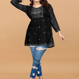 KRULRIN Women Ethnic Motifs Embroidered Pure Georgette Kurti-picture-11