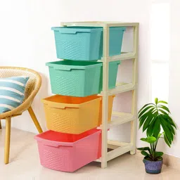 Kuber Industries Blue & Pink Modular 4-Layer Drawer Organiser 73ltr image 1