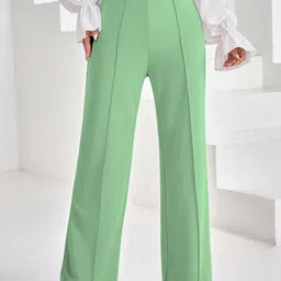 Sugathari Women Relaxed Wide Leg High-Rise Wrinkle Free Pleated Trousers with Belt-image-7