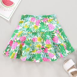 Babyhug Cotton Knit Knee Length Skirts Floral Print - Green White-image-110