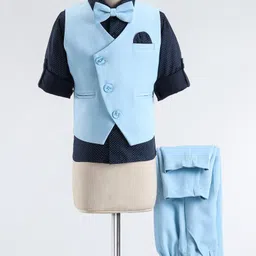 Robo Fry Woven Full Sleeves Party Suit with Bow Polka Dot Print - Blue-picture-22