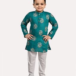 Superminis Full Sleeves Floral Printed Kurta Pyjama Set - Green-image-51