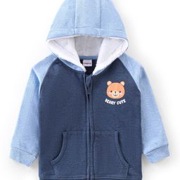 Babyhug Cotton Knit Full Sleeves Sweat Jacket With Bear Print - Grey & Blue-image-55