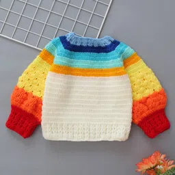Woonie Handmade Full Sleeves Crochet Pop Corn Stitch Detailed Sweater - Multi Color-picture-20