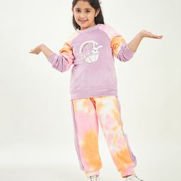 Stylo Bug Full Raglan Sleeves Placement Rabbit Printed Tie Dye Coordinating Sweatshirt Set - Purple-image-12