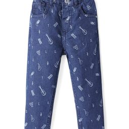 Babyhug Full Length Denim Jeans With Stretch & Musical Instruments Printed - Blue-image-76